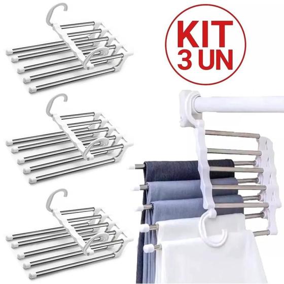 Imagem de Kit 3 Cabides P/ Calça Multiuso Dobrável Portátil Calceiro