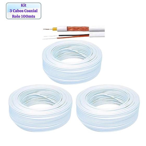 Imagem de Kit 3 Cabo Coaxial Para Cftv 4Mm 80% - Rolo 100M -3Un