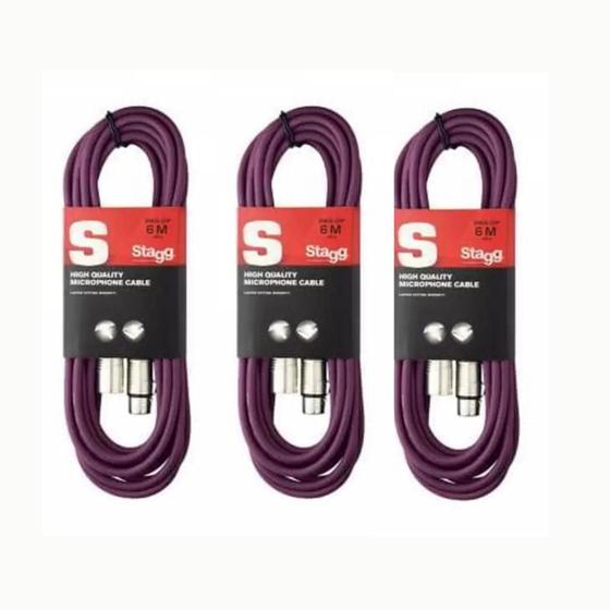 Imagem de KIT 3 Cabo XLR/XLR Microfone Mesa Som Stagg 3 Metros SMC3 Purple