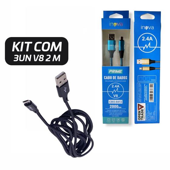 Imagem de Kit 3 Cabos de Dados Inova V8 2m Atacado Para Revenda