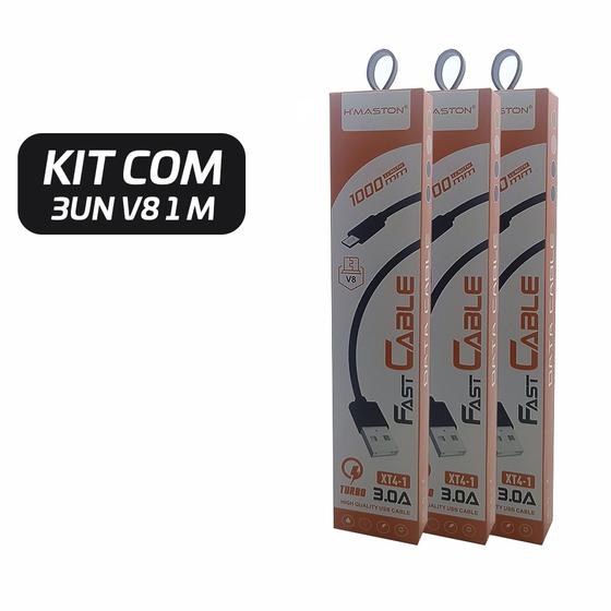 Imagem de Kit 3 Cabos de Dados V8 1m Atacado Para Revenda