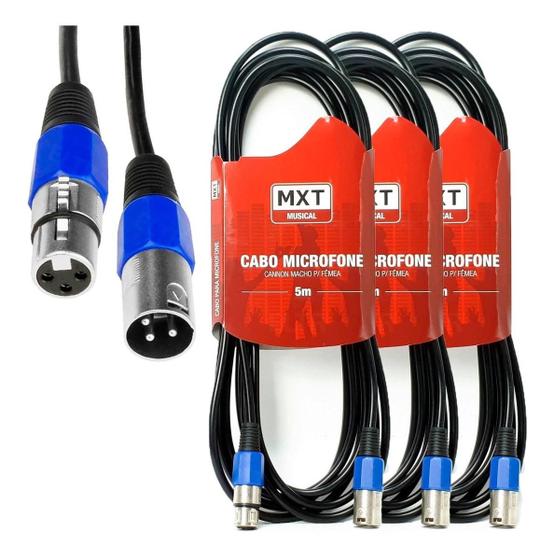 Imagem de kit 3 Cabos Microfone Xlr Canon Macho E Fêmea Balanceado 5 Mts - MXT