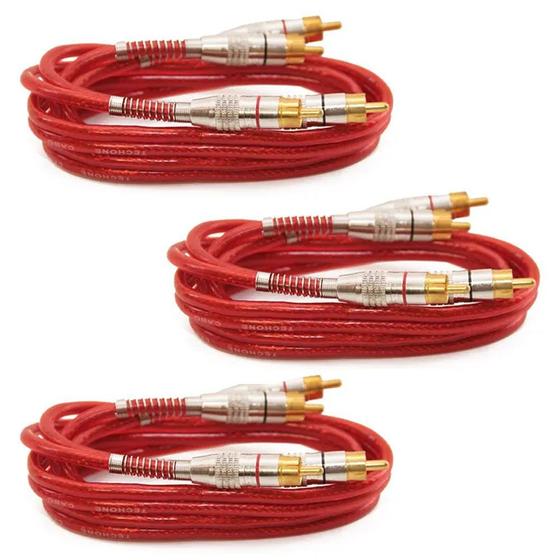 Imagem de Kit 3 Cabos Rca 1 Metro Dupla Blindagem 1m 5mm Vermelho