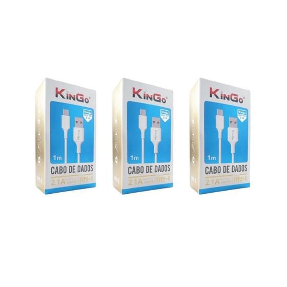 Imagem de Kit 3 Cabos USB-C Kingo Branco 1m 2.1A p/ Moto One Fusion +