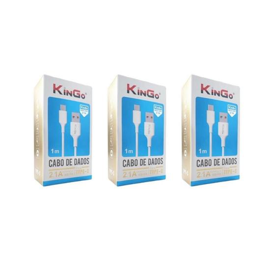 Imagem de Kit 3 Cabos USB-C Kingo Branco 1m 2.1A para Galaxy A20/A30