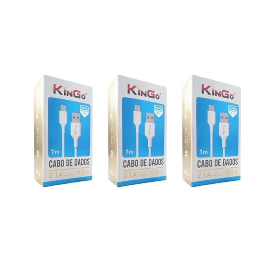 Imagem de Kit 3 Cabos Usb-C Kingo Branco 1M 2.1A Para Galaxy M51