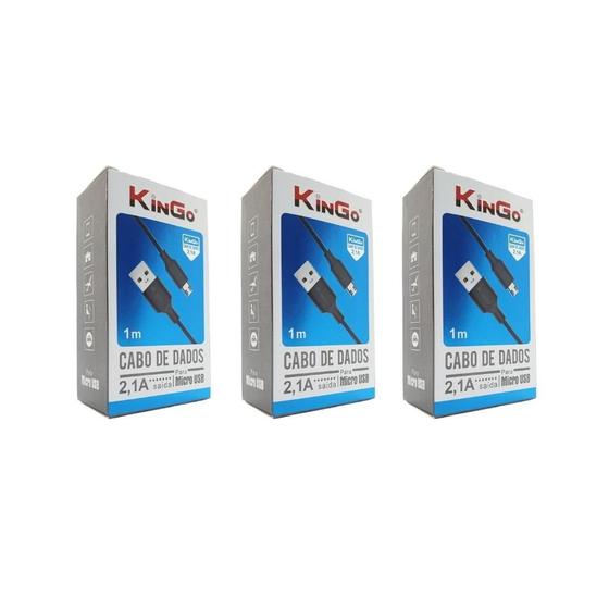 Imagem de Kit 3 Cabos USB V8 Kingo Preto 1m 2.1A para Galaxy J5 Pro