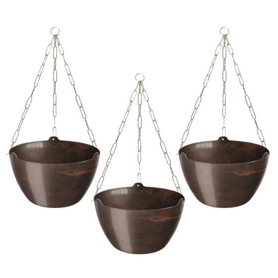 Imagem de Kit 3 Cachepo Elegance Cuia 01 Grande 4 Litros Suspenso Para Vaso e Planta Pendente Cachepot Minimalista + Corrente Haste 44 cm - Nutriplan