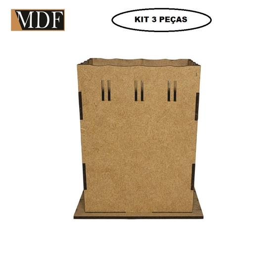 Imagem de Kit 3 Cachepot Borda Ondulada Passa Fita P 7x7x10 Laser Mdf Madeira