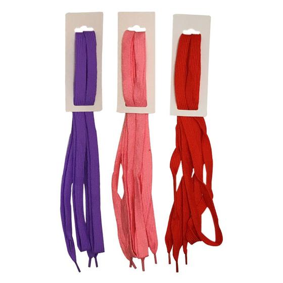 Imagem de Kit 3 Cadarços P/ Sapatenis 120cm Roxo Vermelho Rosa Cl