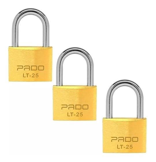 Imagem de Kit 3 Cadeados Lt 25mm Pado Aço Não Enferruja Resistente