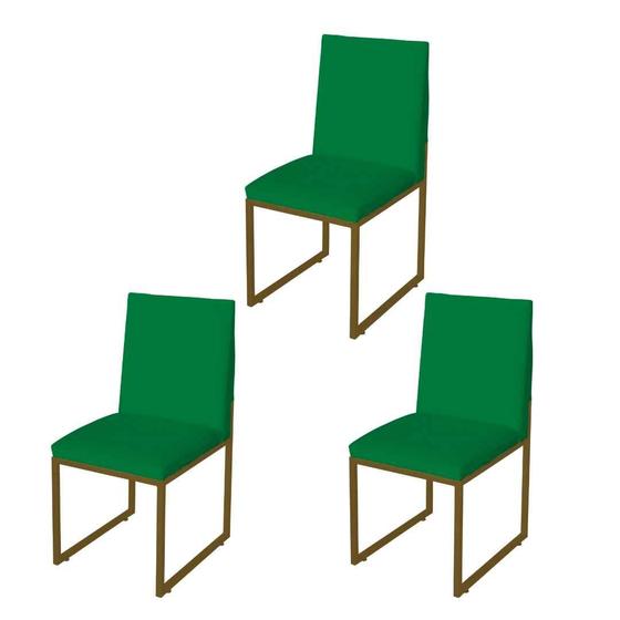 Imagem de Kit 3 Cadeira de Jantar Escritorio Industrial Garden Ferro Dourado Suede Verde - Móveis Mafer