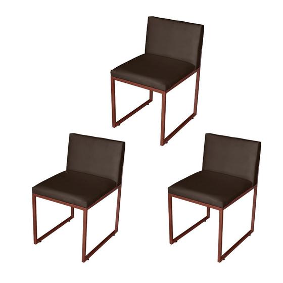 Imagem de Kit 3 Cadeira de Jantar Escritorio Industrial Vittar Ferro Bronze Suede Marrom - Móveis Mafer