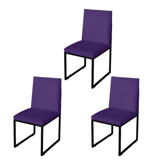 Imagem de Kit 3 Cadeira Para Sala de Jantar Trendy Base Metálica Preto Suede Roxo - Móveis Mafer