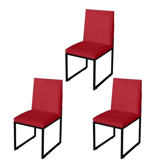 Imagem de Kit 3 Cadeira Para Sala de Jantar Trendy Base Metálica Preto Suede Vermelho - Móveis Mafer