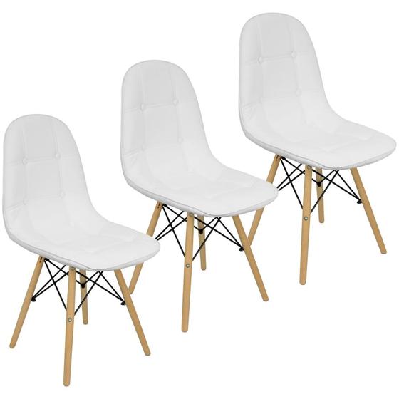 Kit 3 Cadeiras Charles Eames Botonê Eiffel Estofada Preta Branca Bege Menor preço em Kit 3 Cadeiras Charles Eames Botonê Eiffel Estofada Preta Branca Bege