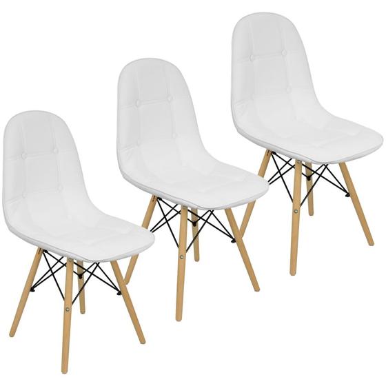 Imagem de Kit 3 Cadeiras Charles Eames Botonê Eiffel Estofada Preta Branca Bege