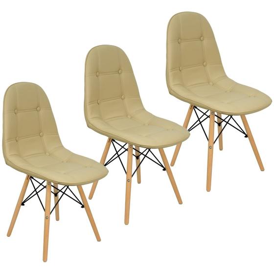 Imagem de Kit 3 Cadeiras Charles Eames Botonê Eiffel Wood Estofada Couro