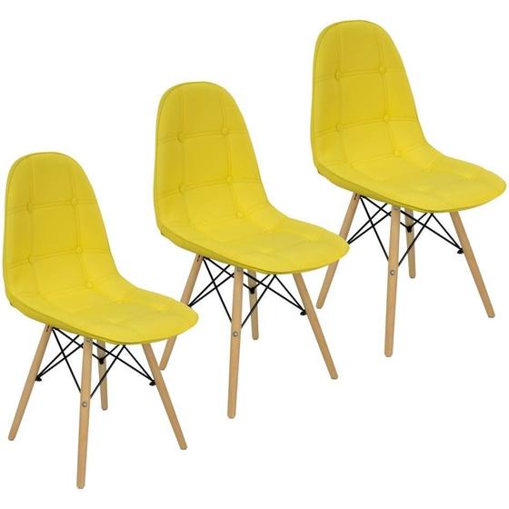 Imagem de Kit 3 Cadeiras Charles Eames Botonê Eiffel Wood Estofada