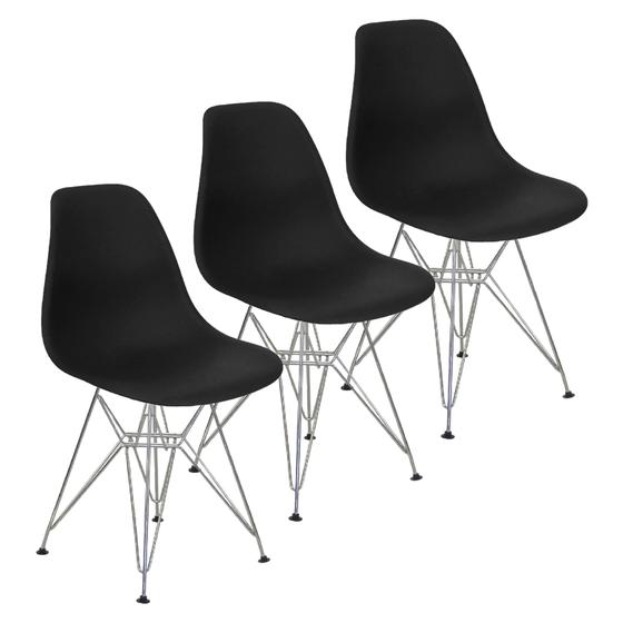 Imagem de Kit 3 Cadeiras Charles Eames Eiffel Base Metal Cromado