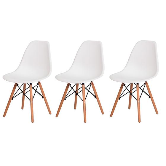 Imagem de Kit 3 Cadeiras Charles Eames Eiffel Branca Base MADEIRA Sala Cozinha Jantar