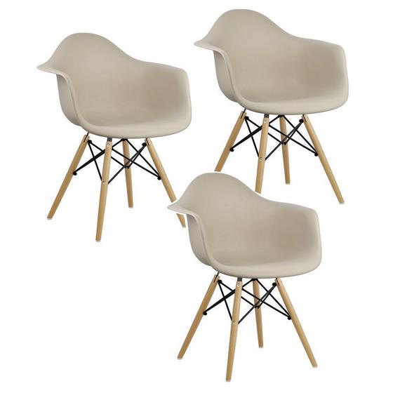 Imagem de Kit 3 Cadeiras Charles Eames Eiffel Design Wood Com Braços - Bege