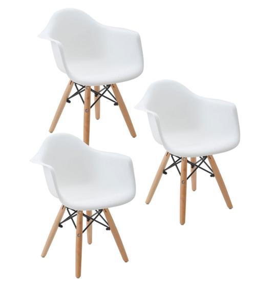Imagem de Kit 3 Cadeiras Charles Eames Eiffel Design Wood Com Braços - Branca