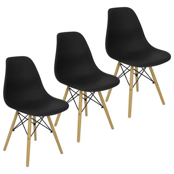 Imagem de Kit 3 Cadeiras Charles Eames Eiffel Wood Design - Preta