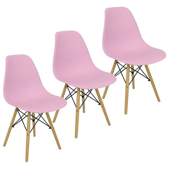 Imagem de Kit 3 Cadeiras Charles Eames Eiffel Wood Design - Rosa