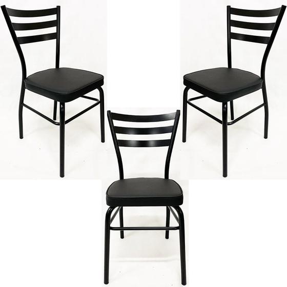 Imagem de Kit 3 Cadeiras de COZINHA com reforço preta assento grosso preto - Poltronas do Sul