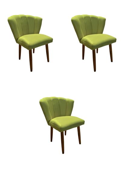 Imagem de Kit 3 Cadeiras de Jantar Estofada Pétala Tecido Suede Amarelo Pés Palito Kimi Decor