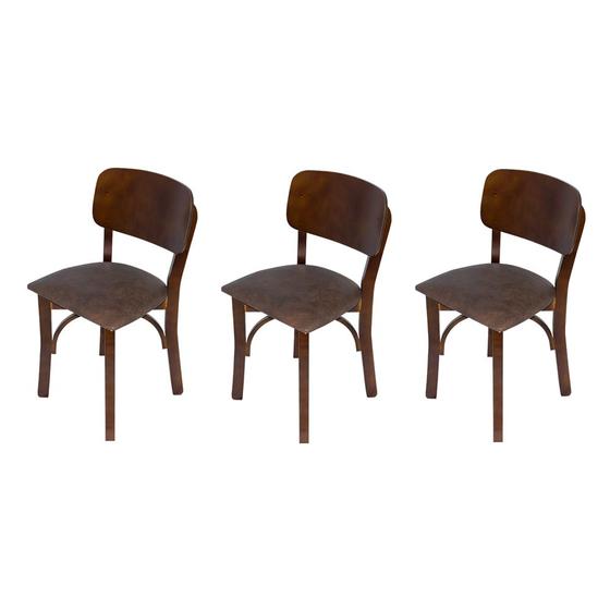 Imagem de Kit 3 Cadeiras Fixas Anatômicas Imbuia em Madeira Maciça Estofadas Marrom para Restaurantes