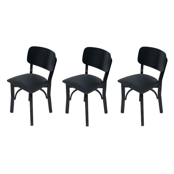Imagem de Kit 3 Cadeiras Fixas Pretas Anatômicas em Madeira Maciça Estofadas Pretas para Restaurantes