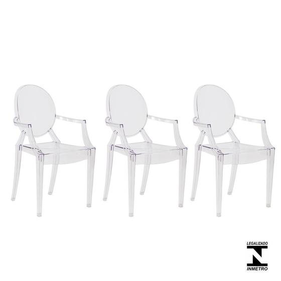 Imagem de Kit 3 Cadeiras Louis Ghost Transparente Policarbonato Sala