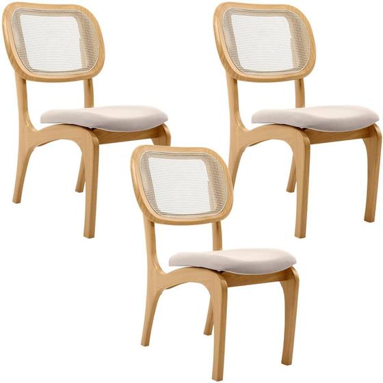 Imagem de Kit 3 Cadeiras Para Sala de Jantar Cozinha Estofada e Tela Mariah L02 Seude Bege - Lyam Decor