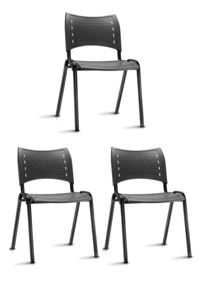 Imagem de Kit 3 cadeiras prisma iso fixa desmontável empilhavel -para recepçao sala de espera  dvs cor preta.... fasa uma compra por  kit 
