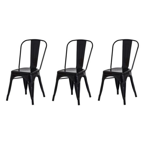 Imagem de Kit 3 Cadeiras Tolix Iron Design Preta Brilhante Aço Industr