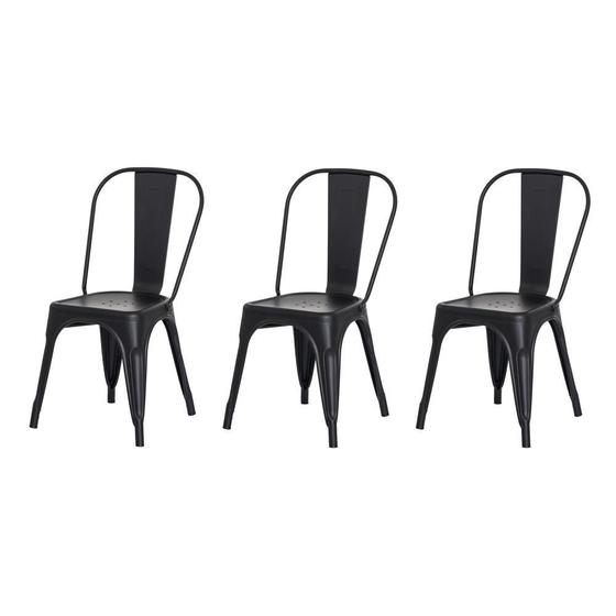 Imagem de Kit 3 Cadeiras Tolix Iron Design Preto Fosco Aço Industrial