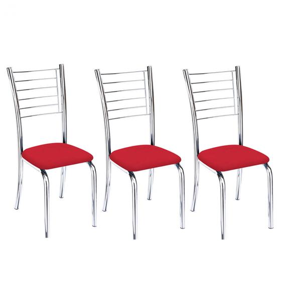 Imagem de Kit 3 cadeiras Vanessa cromada para cozinha-assento vermelho-Gat Magazine