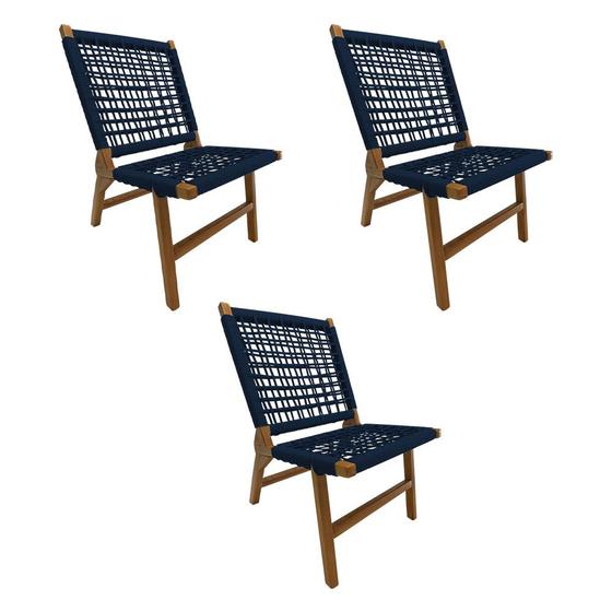 Imagem de Kit 3 Cadeiras Viena Base de Madeira Maciça e Corda Náutica Azul Marinho 