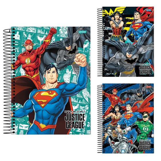 Imagem de Kit 3 Caderno Liga da Justiça Espiral 80Fls Heróis DC Original