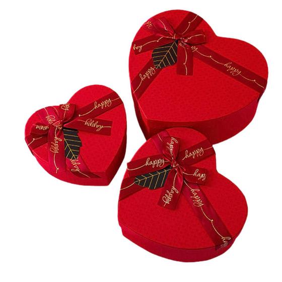 Imagem de Kit 3 Caixa De Presente Coração Embalagem Com Tampa 3 Tamanhos