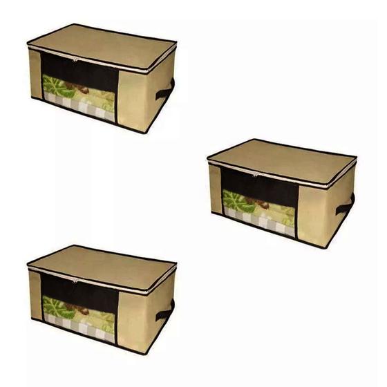 Imagem de Kit 3 Caixa Organizadora Closet Roupas Coberta 45x45x20cm