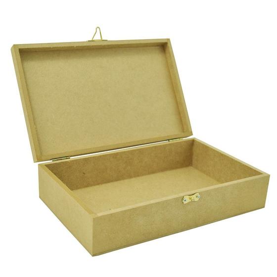 Imagem de Kit 3 Caixa Retangular com Fecho e Dobradiça 25x16x6 Mdf Madeira