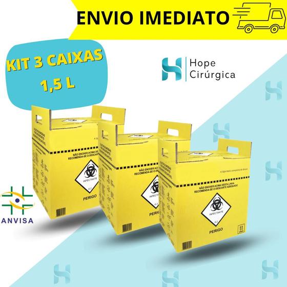 Imagem de KIT 3 CAIXAS - Caixa Perfuro Cortante Coletor (1,5-Litros)