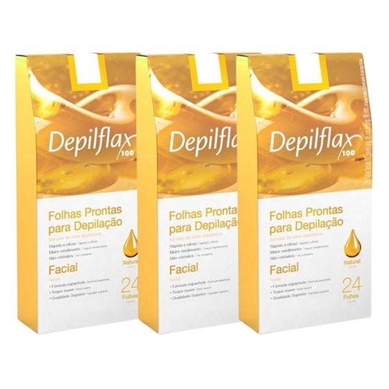 Imagem de Kit 3 Caixas Folhas Prontas Cera Depilatória Depilação Facial Depilflax Natural