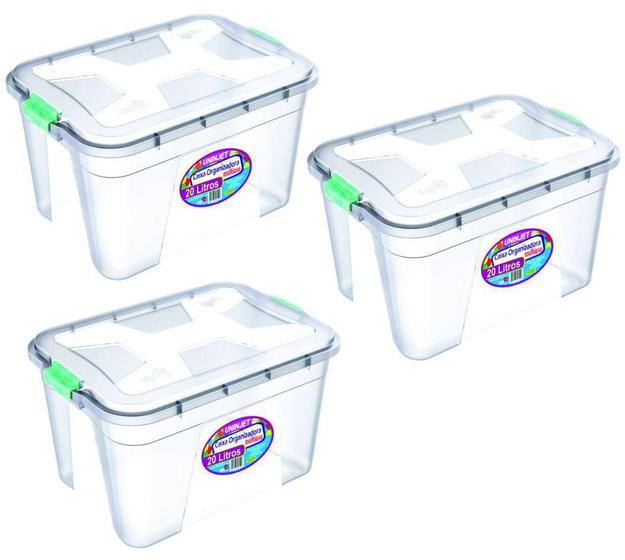 Kit 3 Caixas Organizadora Multiuso Transparente 20 Litros Menor preço em Kit 3 Caixas Organizadora Multiuso Transparente 20 Litros