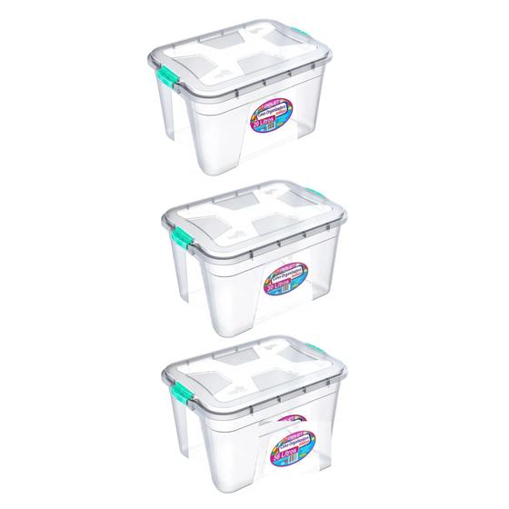 Imagem de Kit 3 Caixas Organizadora Transparente 20/30 E 56 Litros Com Travas Multiuso Design Moderno