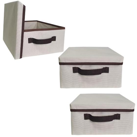 Imagem de Kit 3 Caixas Organizadoras Com Tampa Dobravel Clouset Guarda Roupa Escritório 28x15x38Cm