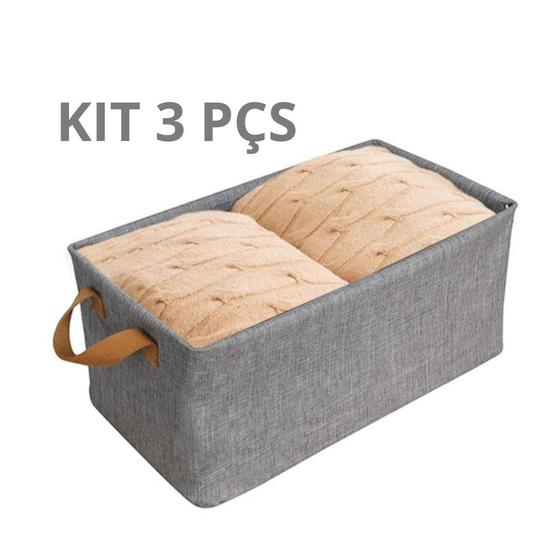 Imagem de Kit 3 Caixas Organizadoras Dobráveis  Praticidade e Elegância em Tecido e Metal para Roupas, Brinquedos e Acessórios!